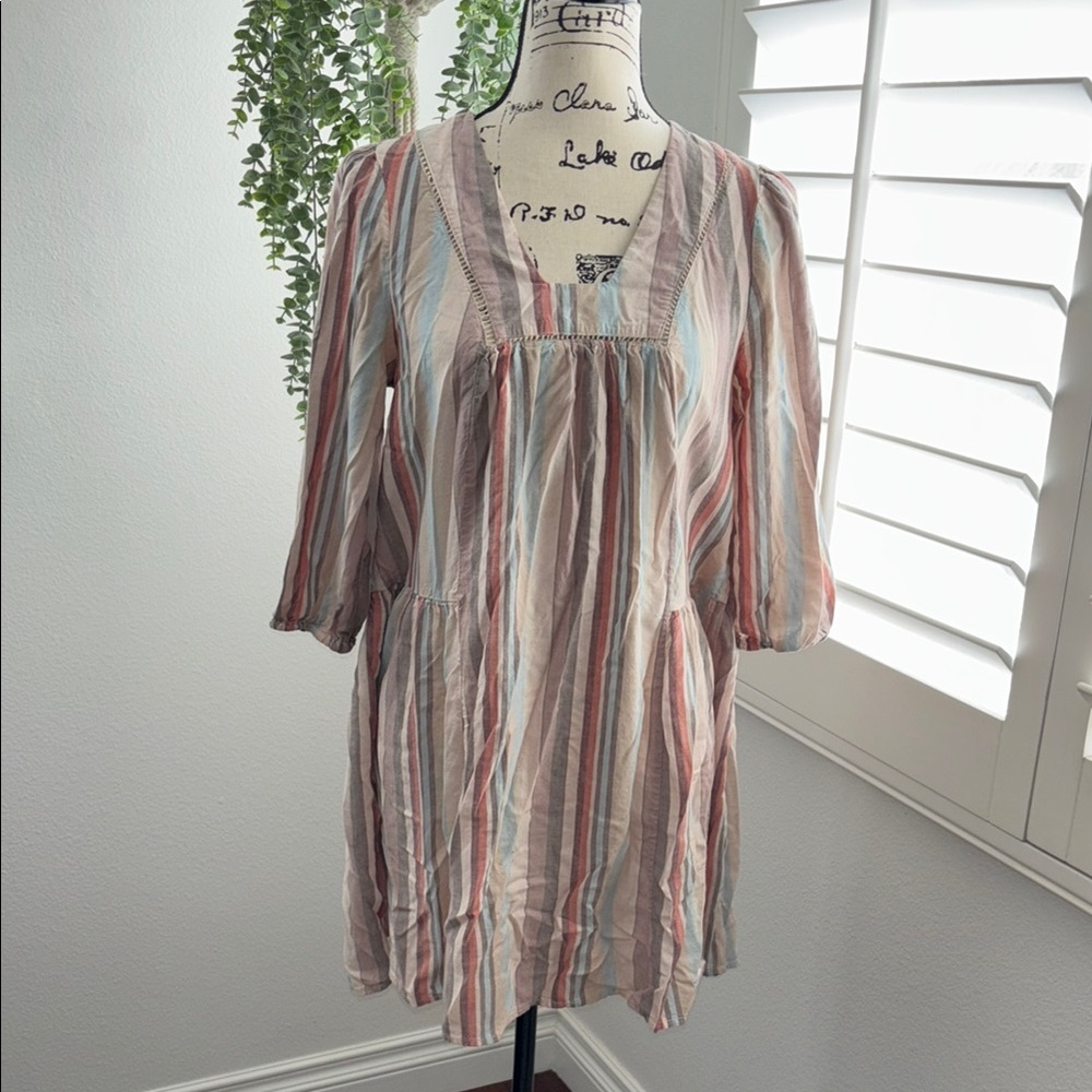 Striped V-Neck Tunic Dress